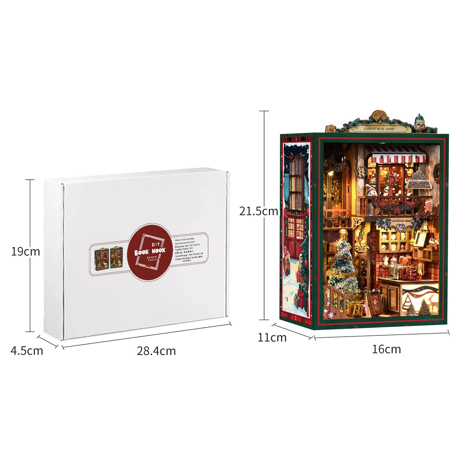 Christmas Shop Music Box 3D Wooden Puzzle and package dimensions